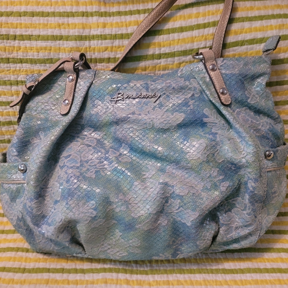 BRUCE MAKOWSKY SNAKESKIN LEATHER SHOULDER BAG W/ SIDE POCKETS- 13 x 13 x 6